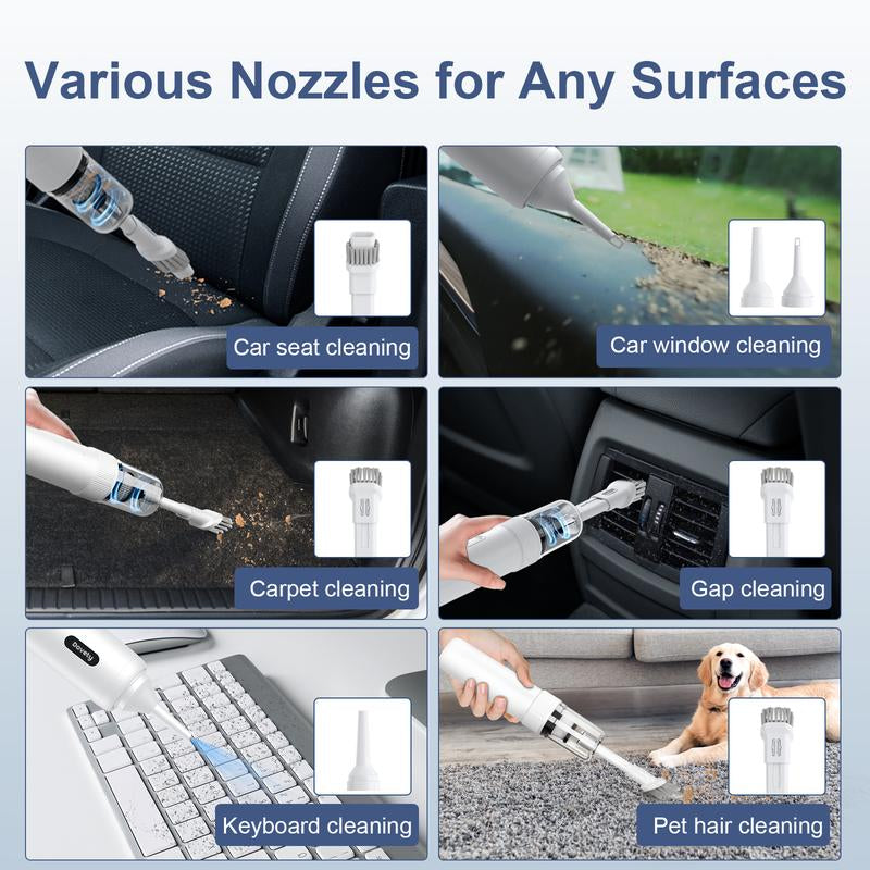 Dovety Handheld Vacuum Cleaner - 21000Pa Powerful Car Vacuum,5 in 1 Portable Mini Vacuum Cleaner & Blower with LED Light,Up to 40 Mins Runtime,For Car, Home, Office,Rv, Travel, Camping,Kids Rechargeable Electric Household Appliances